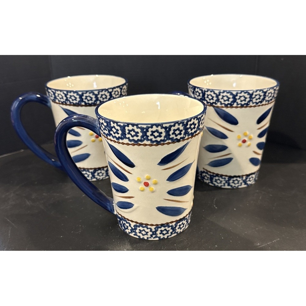 Temptations By Tara Old World Floral Blue Mugs Mug Set Of 3 14 Ounce